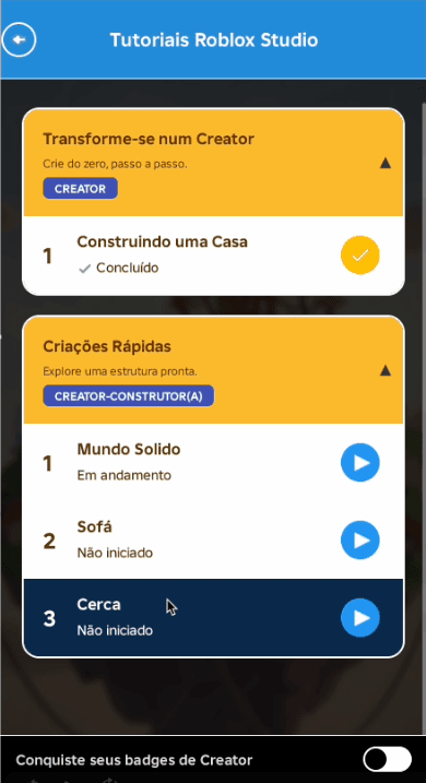 Variação mobile da interface do plugin Roblox